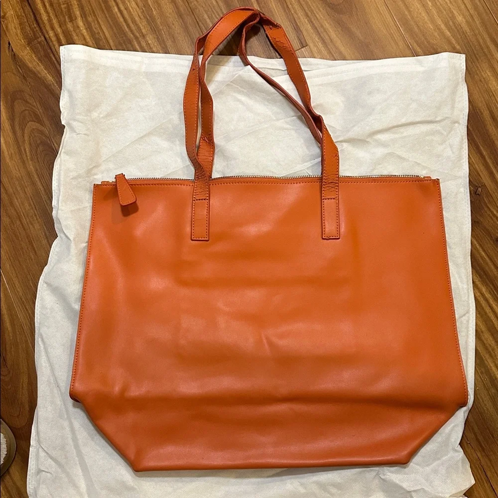 Large Orange Leather Tote - Picture 2 of 6